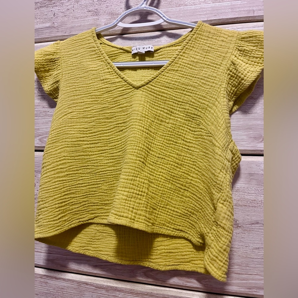 Miou Muse Green/Yellow Ruffle Top - Size S - Picture 3 of 9